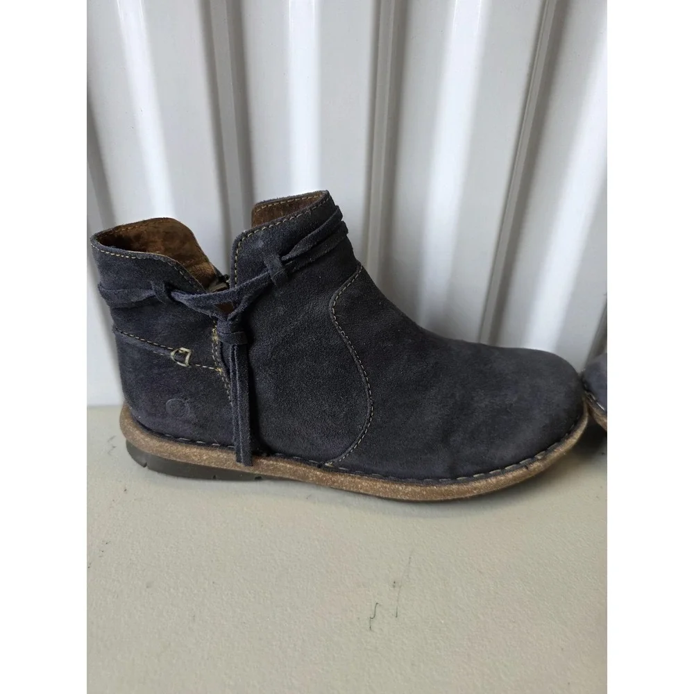 Born Ankle Boots Womens Size 9.5 Blue Suede Zip Flat Casual Booties BR0017434